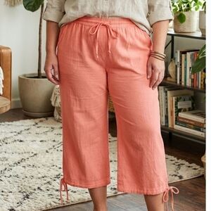 Classic Editions Coral Cotton Gauze Wide Leg Crop Capri Pants Plus 1X